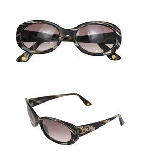 CHANEL CC Logo Sunglasses Eye Wear Plastic Black Brown GHW 5023 Italy 60RL613